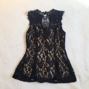 Floral Lace Blue Sleeveless Blouse